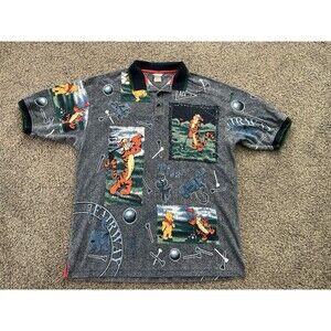 Vintage Winnie the Pooh x Tigger AOP Disney Store Golf Polo Size 2XL